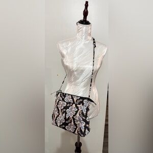 Vera Bradley Floral Quilted Crossbody Bag in Black and Blue Adjustable Strap